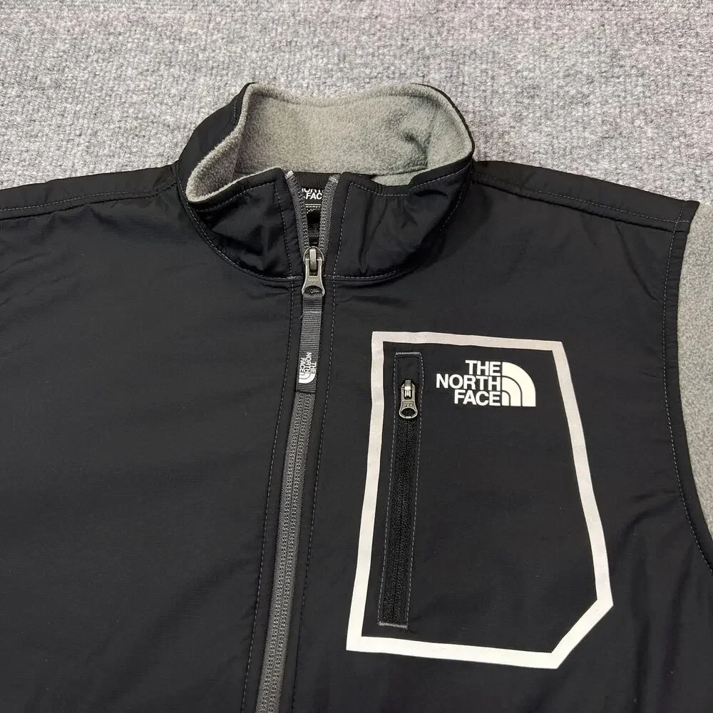 The North Face Jacket Boys Large 14/16 Gray Black Fleece Full Zip Chest Pocket